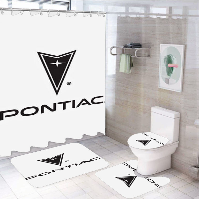 Pontiac Car Logo 4Pcs Bathroom Non-Slip Rugs Shower Curtain Fabric Waterproof