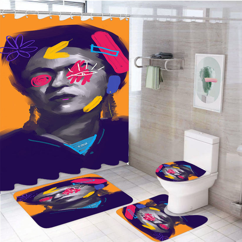 Pop Art Frida Kahlo 4Pcs Bathroom Non-Slip Rugs Shower Curtain Fabric Waterproof