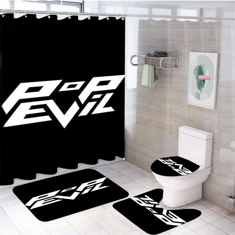 Pop Evil Black White 4Pcs Bathroom Non-Slip Rugs Shower Curtain Fabric Waterproof