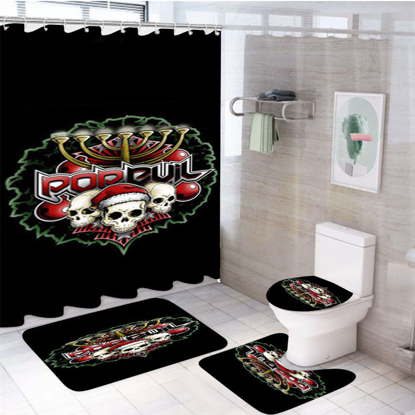 Pop Evil With Skull 4Pcs Bathroom Non-Slip Rugs Shower Curtain Fabric Waterproof