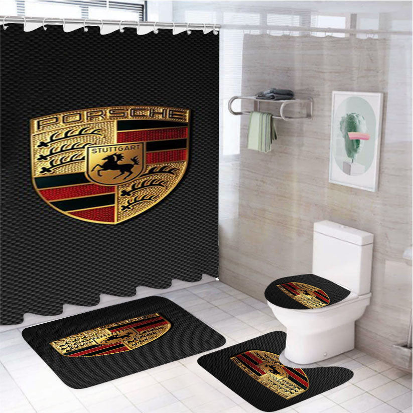 Porsche 4Pcs Bathroom Non-Slip Rugs Shower Curtain Fabric Waterproof