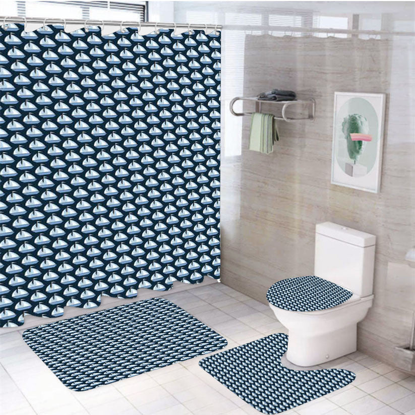 Preppy Vineyard Vines Pattern 4Pcs Bathroom Non-Slip Rugs Shower Curtain Fabric Waterproof