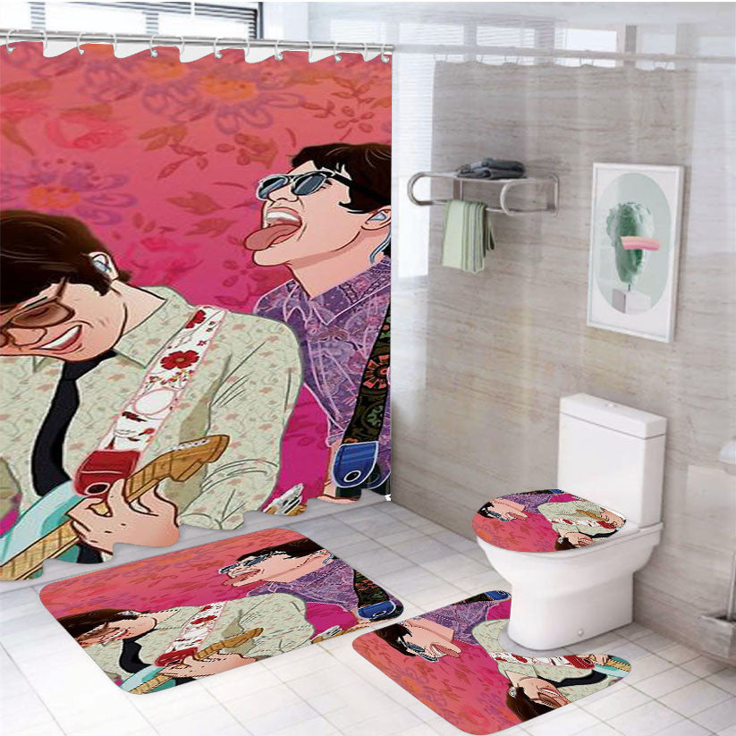 Pretty Odd Ryden 4Pcs Bathroom Non-Slip Rugs Shower Curtain Fabric Waterproof