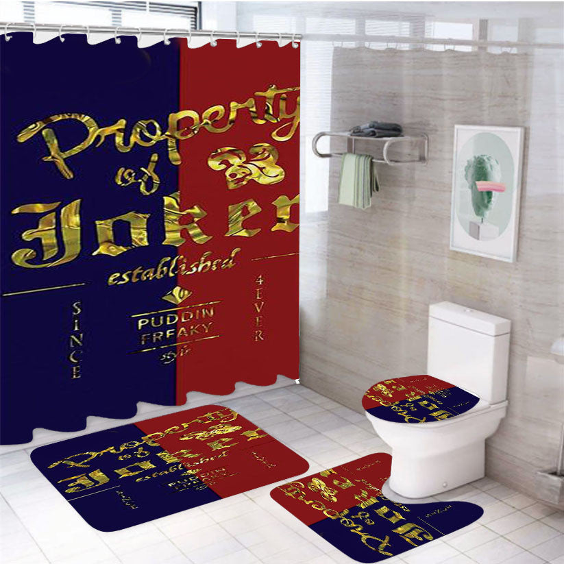 Property Of Joker 4Pcs Bathroom Non-Slip Rugs Shower Curtain Fabric Waterproof