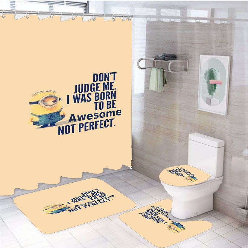 Proverbs Life Minion 4Pcs Bathroom Non-Slip Rugs Shower Curtain Fabric Waterproof
