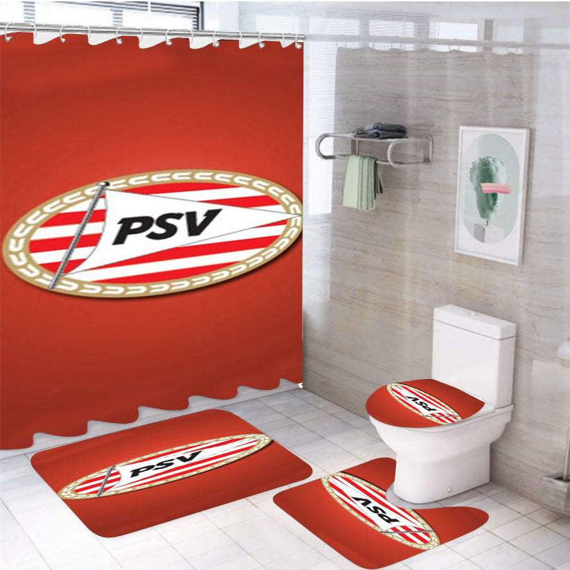 Psv Art 4Pcs Bathroom Non-Slip Rugs Shower Curtain Fabric Waterproof