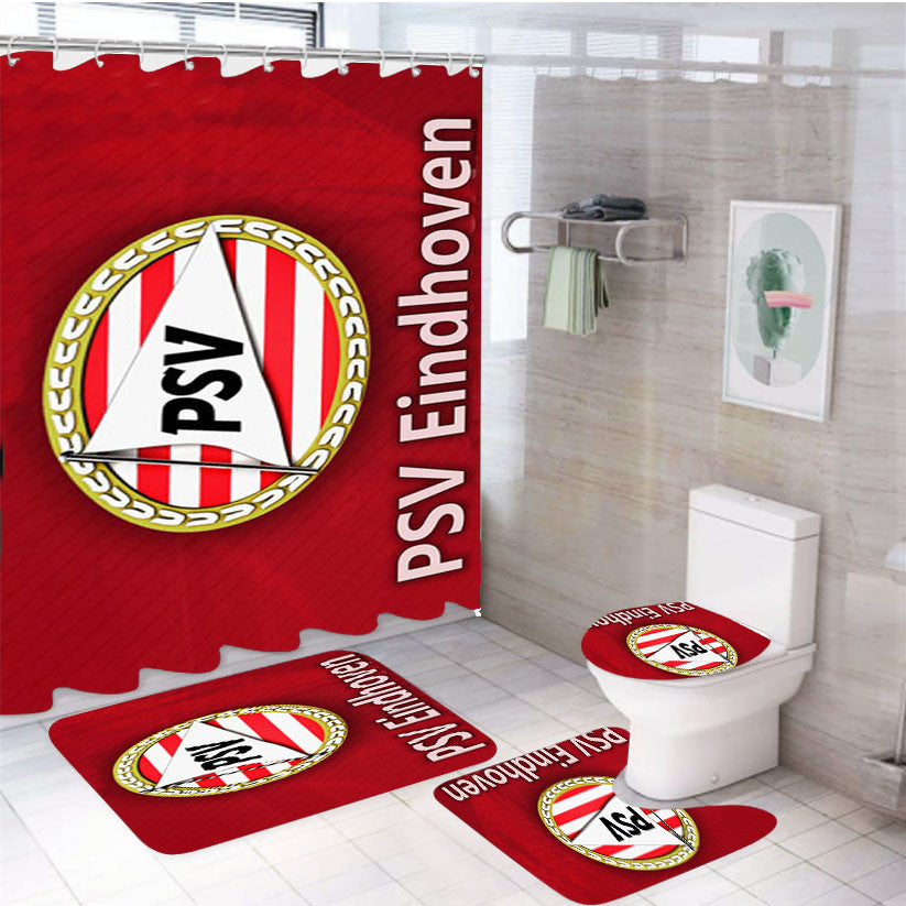Psv Fc 4Pcs Bathroom Non-Slip Rugs Shower Curtain Fabric Waterproof