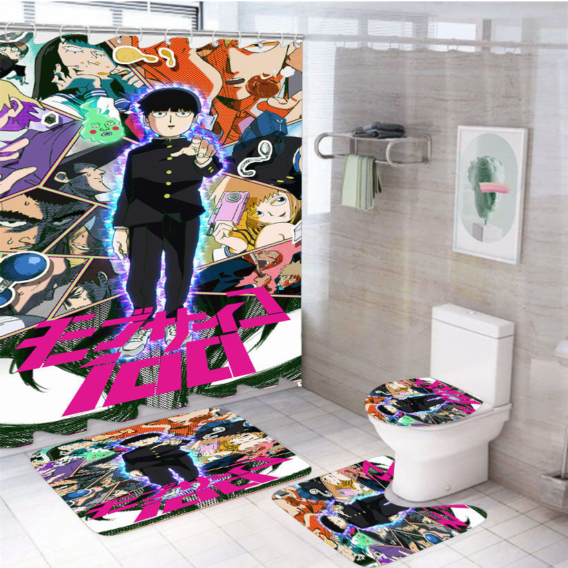 Psycho 100 Shigeo Comic 4Pcs Bathroom Non-Slip Rugs Shower Curtain Fabric Waterproof