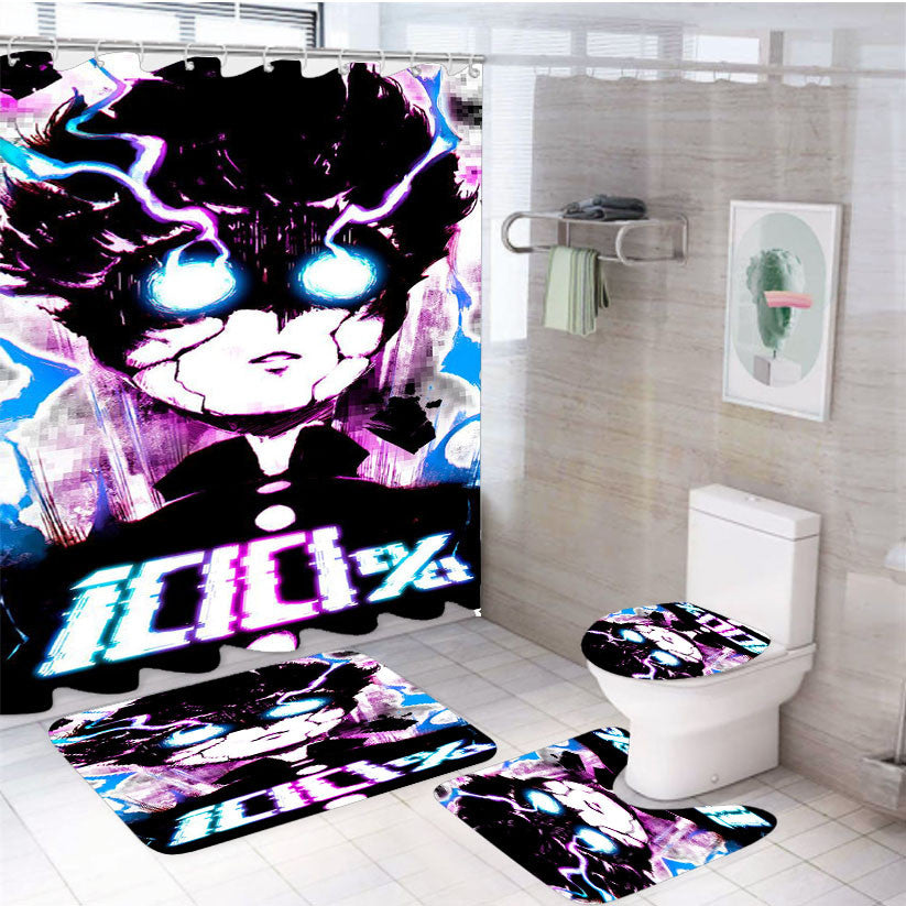 Psycho 100 Shigeo Mode 4Pcs Bathroom Non-Slip Rugs Shower Curtain Fabric Waterproof