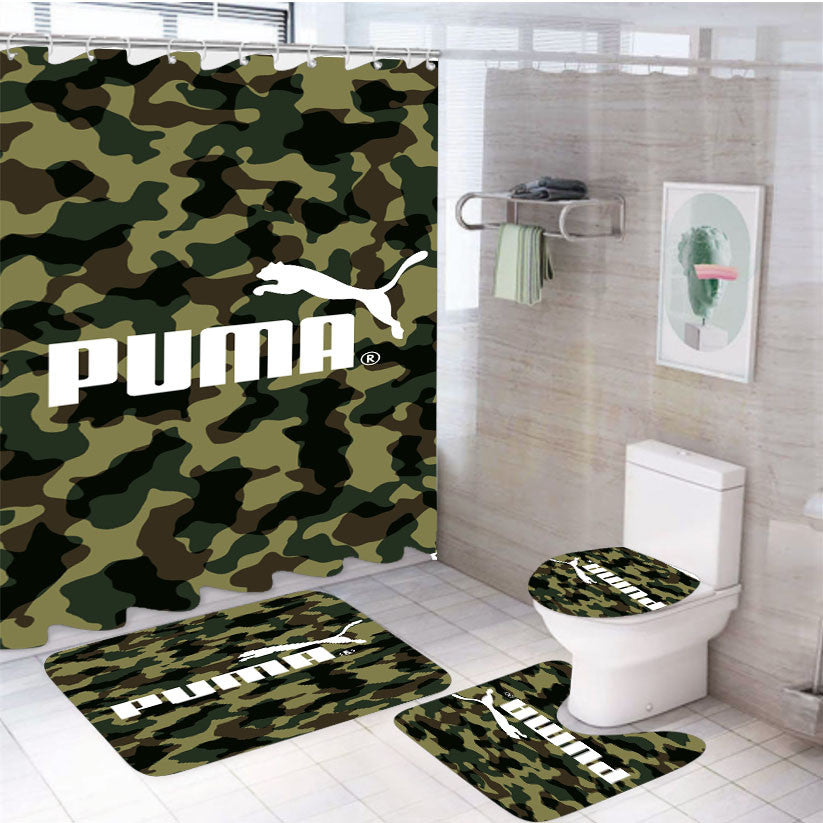 Puma Army Camouflage 4Pcs Bathroom Non-Slip Rugs Shower Curtain Fabric Waterproof
