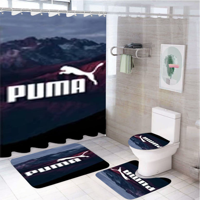 Puma Mountain Sunset 4Pcs Bathroom Non-Slip Rugs Shower Curtain Fabric Waterproof