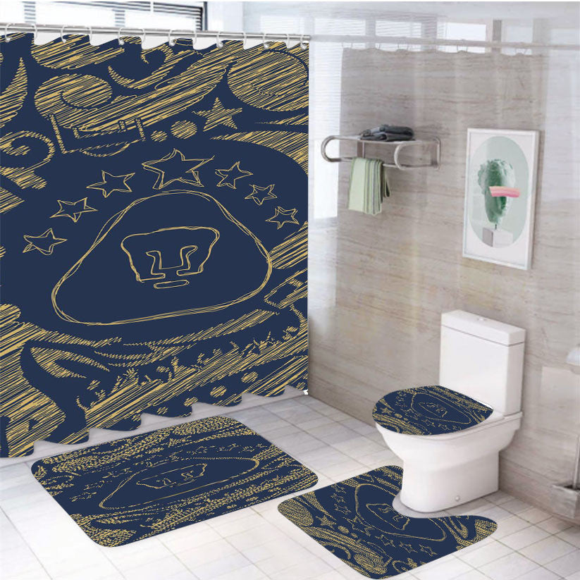Pumas Unam Art 4Pcs Bathroom Non-Slip Rugs Shower Curtain Fabric Waterproof