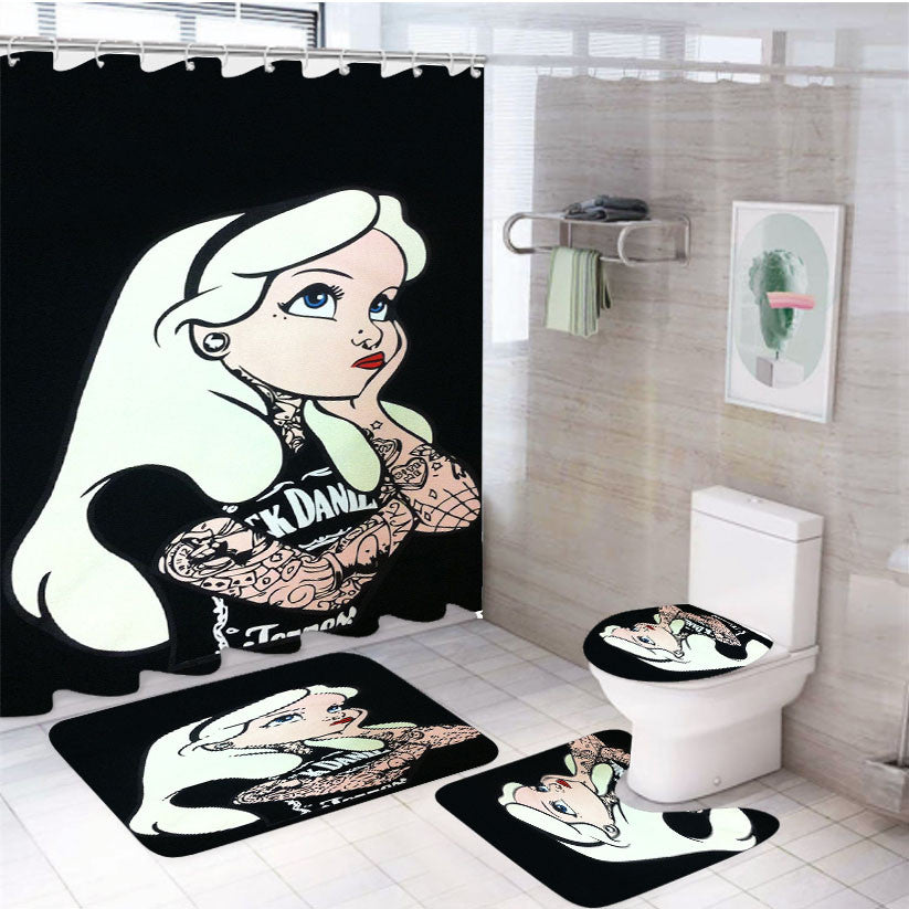 Punk Alice In Wonderland 4Pcs Bathroom Non-Slip Rugs Shower Curtain Fabric Waterproof
