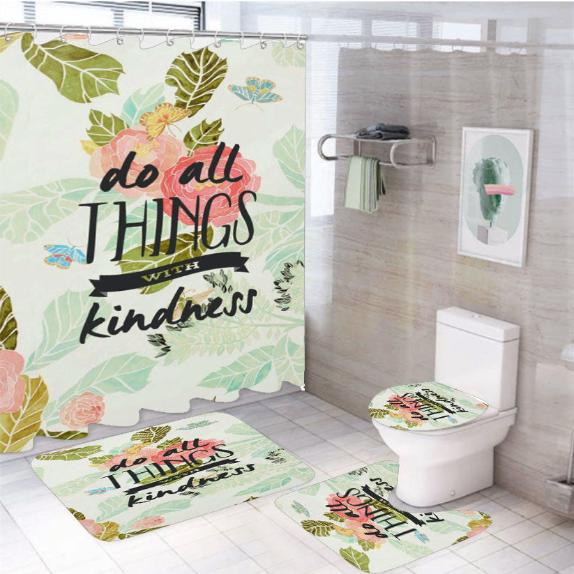 Question Flower Do All Things 4Pcs Bathroom Non-Slip Rugs Shower Curtain Fabric Waterproof