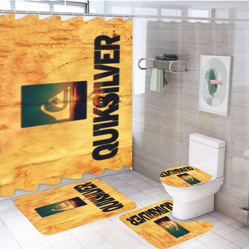 Quiksilver Texture 4Pcs Bathroom Non-Slip Rugs Shower Curtain Fabric Waterproof