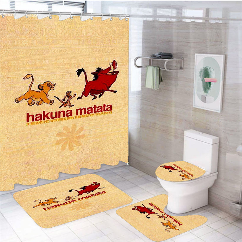 Quotes Hakuna Matata 4Pcs Bathroom Non-Slip Rugs Shower Curtain Fabric Waterproof