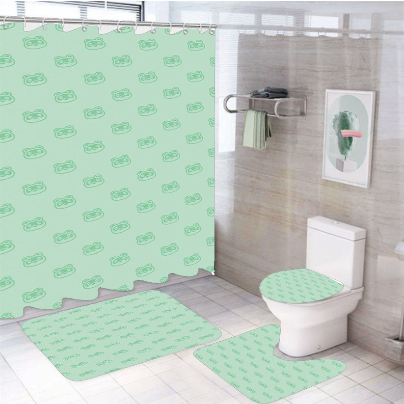 Raccoon Animal Crossing 4Pcs Bathroom Non-Slip Rugs Shower Curtain Fabric Waterproof