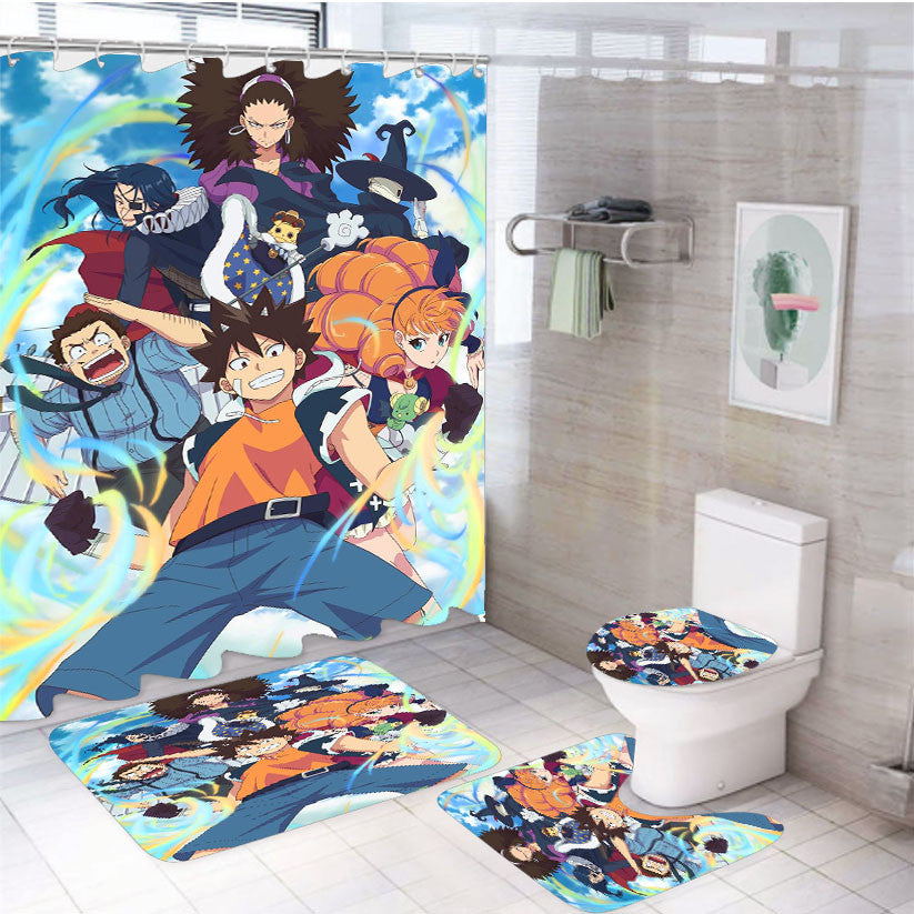 Radiant Comic Poster 4Pcs Bathroom Non-Slip Rugs Shower Curtain Fabric Waterproof