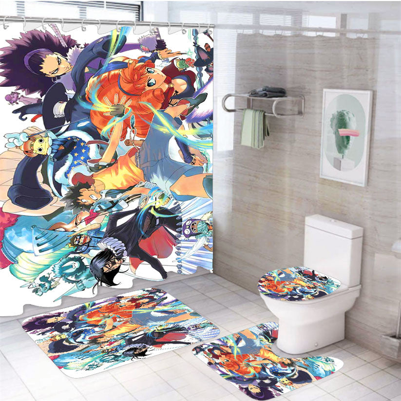 Radiant Comic Poster All Characters 4Pcs Bathroom Non-Slip Rugs Shower Curtain Fabric Waterproof