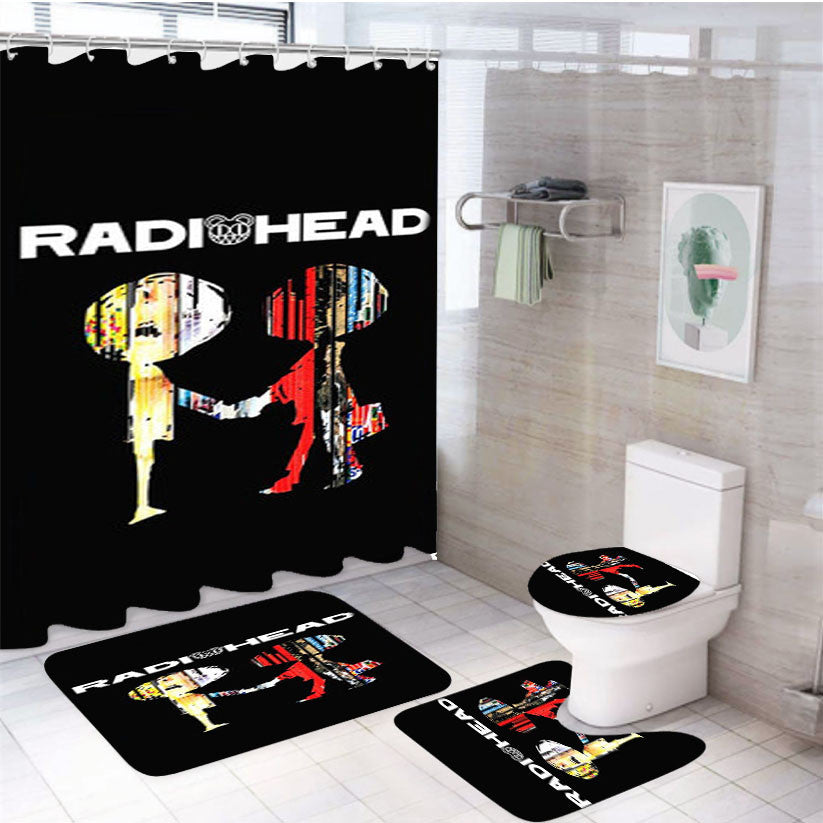 Radiohead 4Pcs Bathroom Non-Slip Rugs Shower Curtain Fabric Waterproof