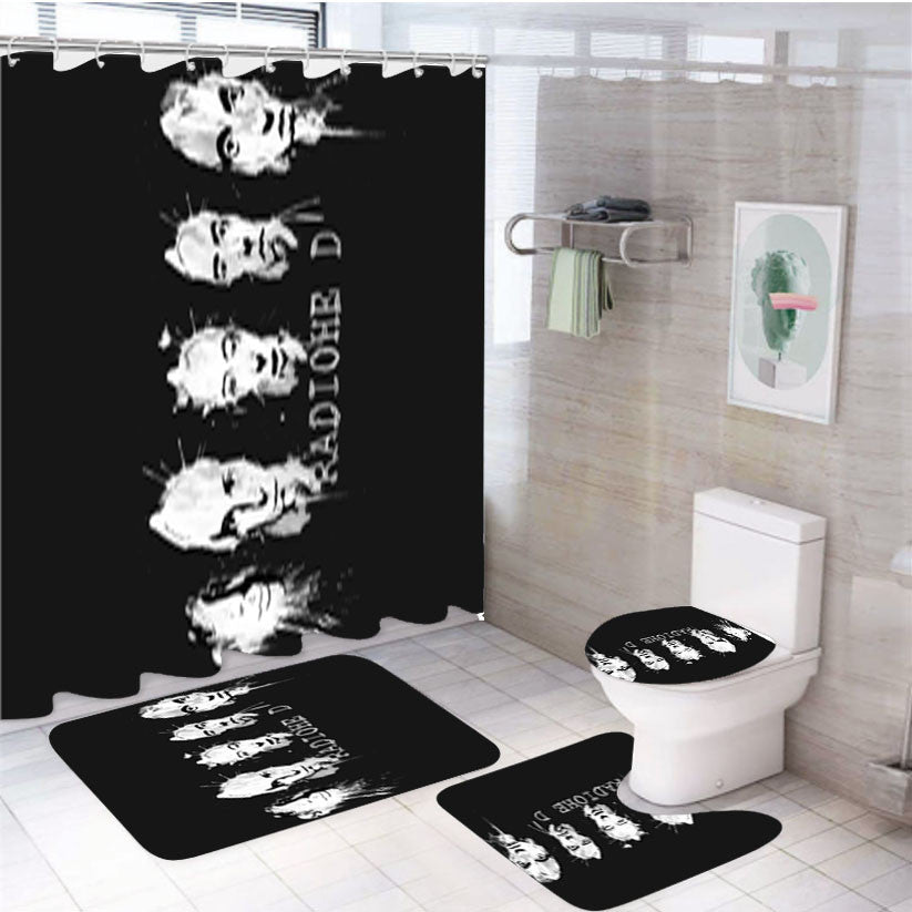Radiohead Art 4Pcs Bathroom Non-Slip Rugs Shower Curtain Fabric Waterproof