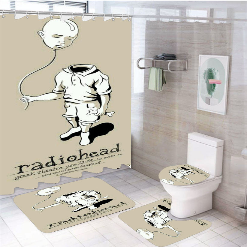 Radiohead Concert 4Pcs Bathroom Non-Slip Rugs Shower Curtain Fabric Waterproof