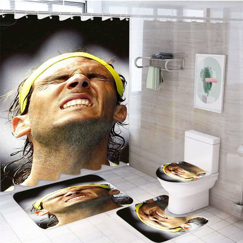 Rafael Nadal 4Pcs Bathroom Non-Slip Rugs Shower Curtain Fabric Waterproof
