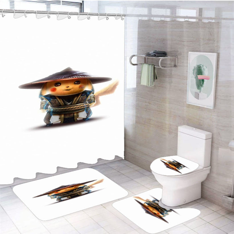Raidchu Raiden Mortal Kombat X Pikachu 4Pcs Bathroom Non-Slip Rugs Shower Curtain Fabric Waterproof