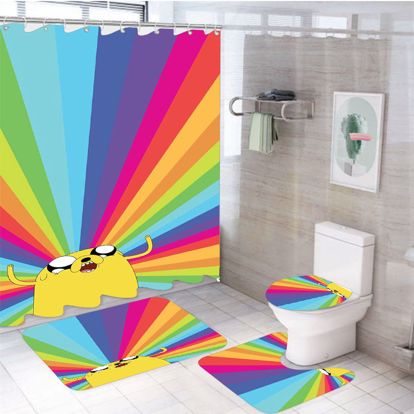 Rainbow Jake Adventure 4Pcs Bathroom Non-Slip Rugs Shower Curtain Fabric Waterproof