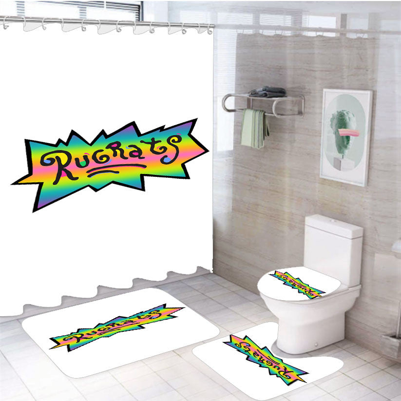 Rainbow Rugrats Logo 4Pcs Bathroom Non-Slip Rugs Shower Curtain Fabric Waterproof