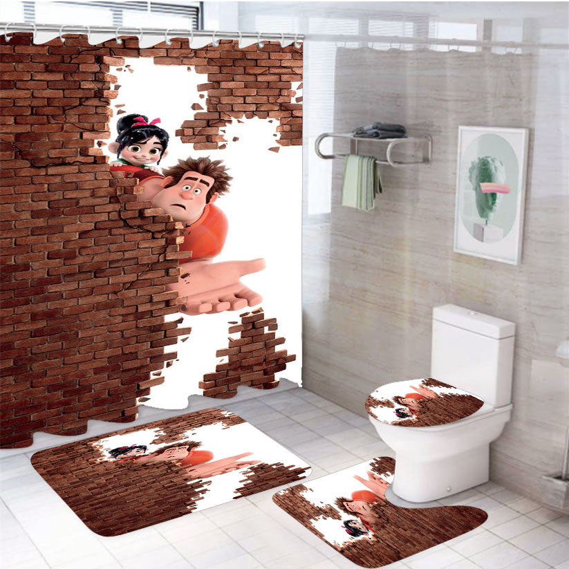 Ralph Disney 4Pcs Bathroom Non-Slip Rugs Shower Curtain Fabric Waterproof
