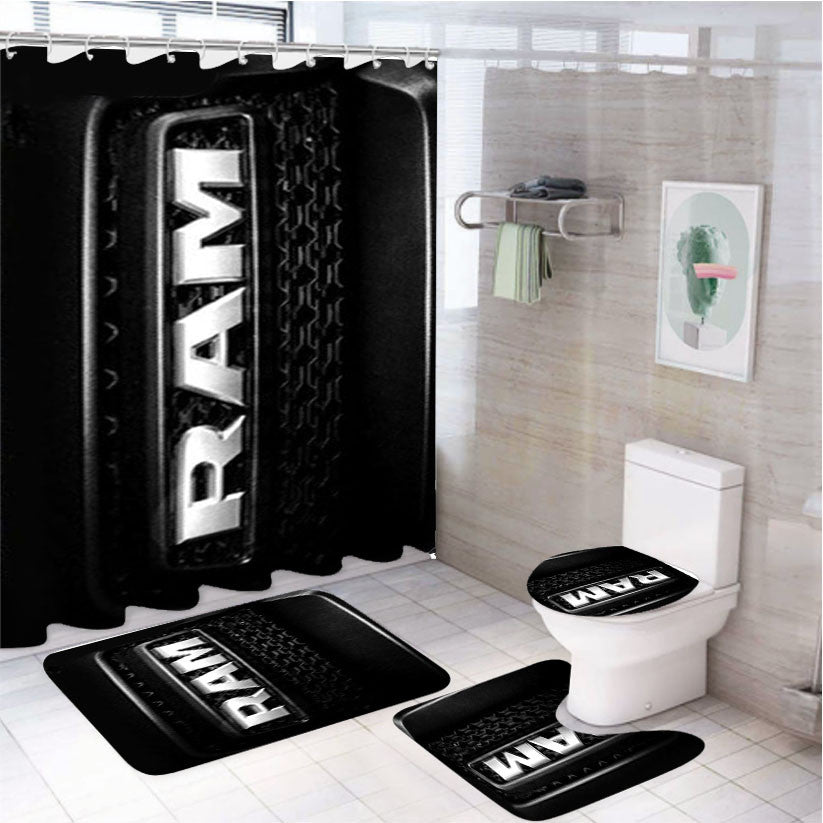 Ram 1500 Rebel Grill 4Pcs Bathroom Non-Slip Rugs Shower Curtain Fabric Waterproof