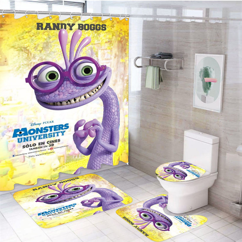 Randy Randall Boggs Monster University 4Pcs Bathroom Non-Slip Rugs Shower Curtain Fabric Waterproof