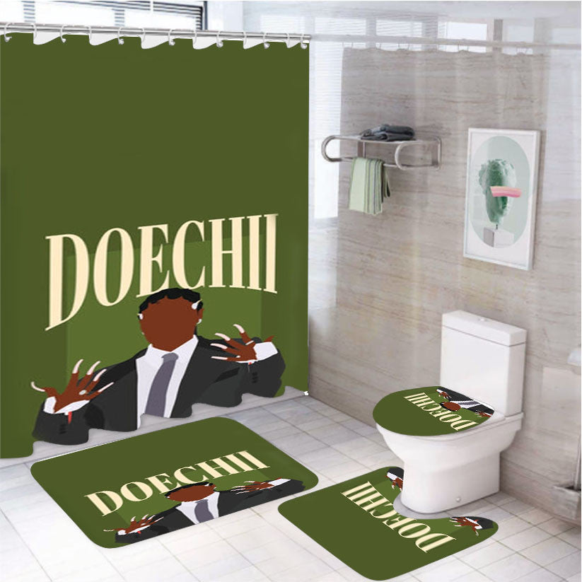 Rapper In Suit 4Pcs Bathroom Non-Slip Rugs Shower Curtain Fabric Waterproof