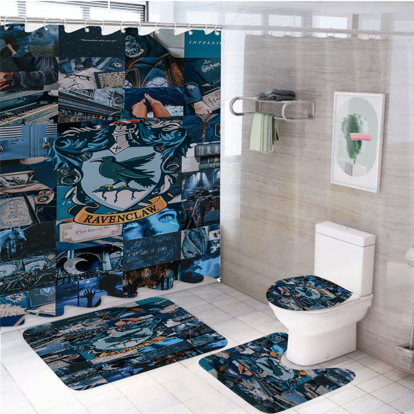 Ravenclaw Harrypotter Pattern Style 4Pcs Bathroom Non-Slip Rugs Shower Curtain Fabric Waterproof