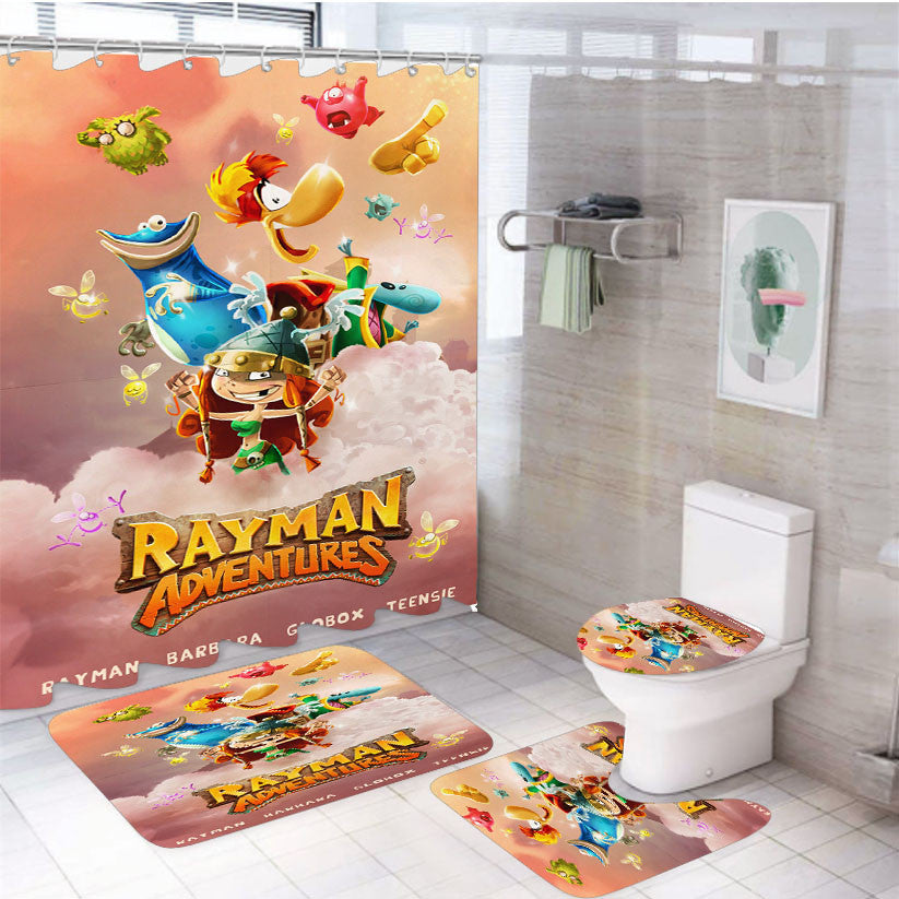Rayman Adventure Rayman Barbara Globox Teensie 4Pcs Bathroom Non-Slip Rugs Shower Curtain Fabric Waterproof