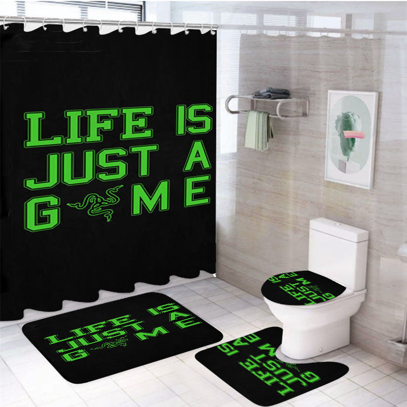 Razer Game 4Pcs Bathroom Non-Slip Rugs Shower Curtain Fabric Waterproof