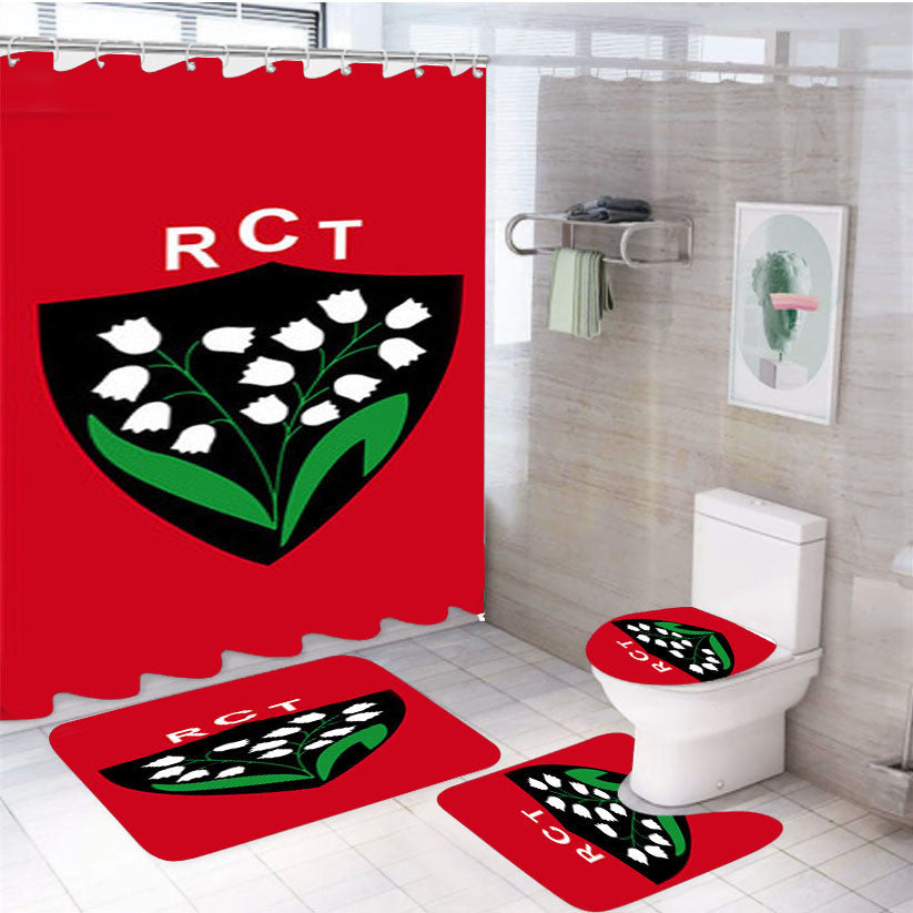 Rct Logo Red 4Pcs Bathroom Non-Slip Rugs Shower Curtain Fabric Waterproof