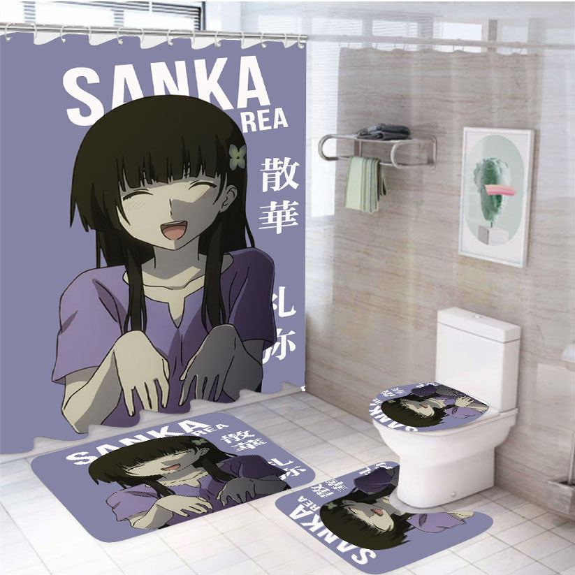 Rea Sanka Sankarea Anime 4Pcs Bathroom Non-Slip Rugs Shower Curtain Fabric Waterproof
