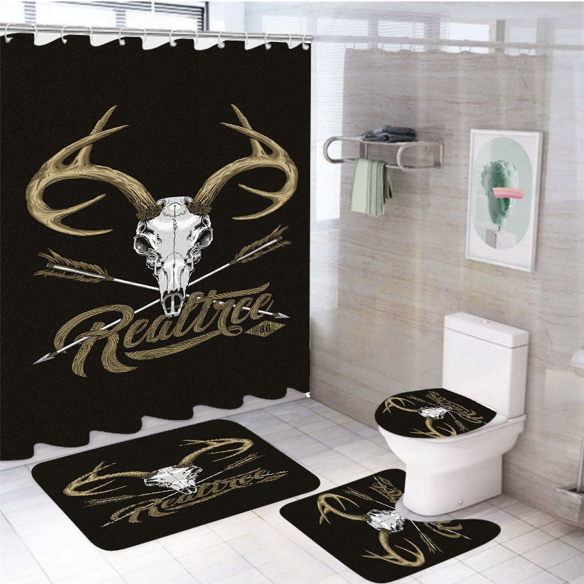 Realtree Deer Skull Logo 4Pcs Bathroom Non-Slip Rugs Shower Curtain Fabric Waterproof