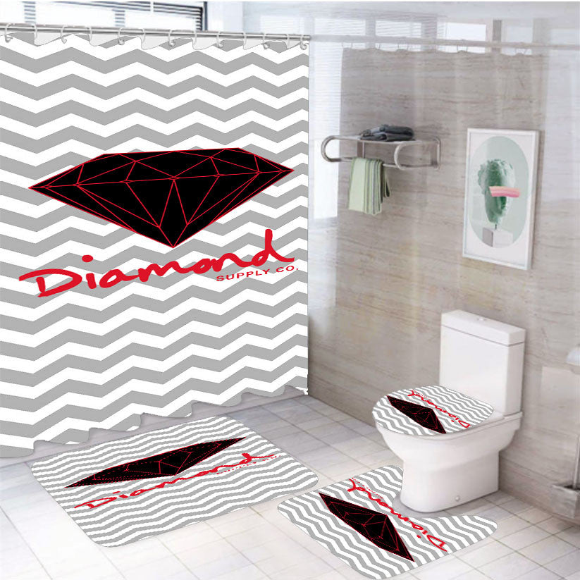 Red Diamond Supply Co Chevron 4Pcs Bathroom Non-Slip Rugs Shower Curtain Fabric Waterproof