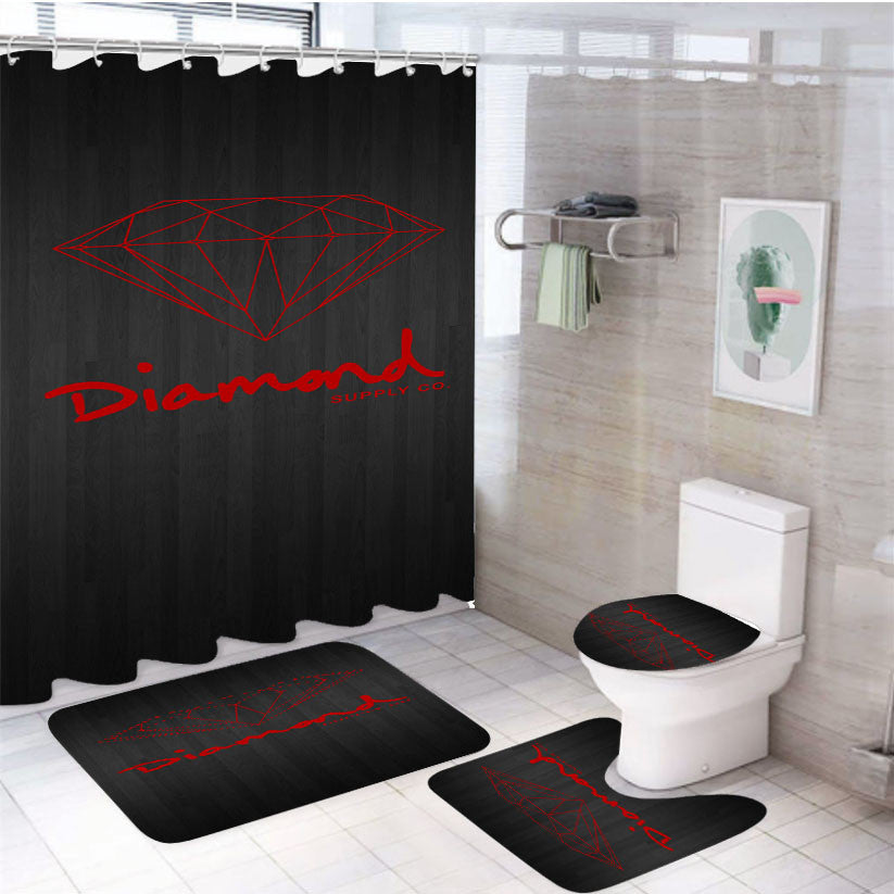 Red Diamond Supply Co Dark Wood 4Pcs Bathroom Non-Slip Rugs Shower Curtain Fabric Waterproof