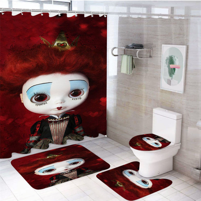 Red Queen Alice In Wonderland 4Pcs Bathroom Non-Slip Rugs Shower Curtain Fabric Waterproof