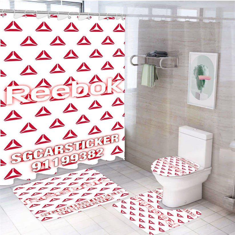 Reebok Logo Pattern 4Pcs Bathroom Non-Slip Rugs Shower Curtain Fabric Waterproof