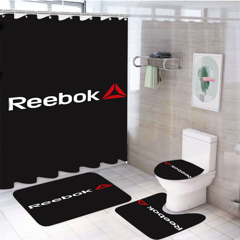 Reebok Symbol 4Pcs Bathroom Non-Slip Rugs Shower Curtain Fabric Waterproof