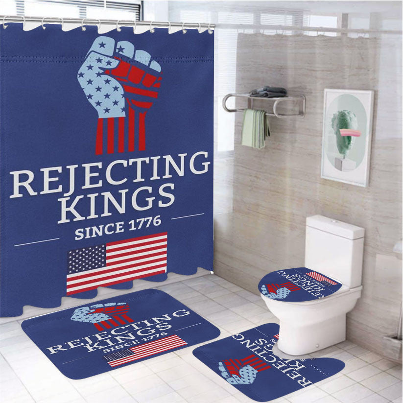 Rejecting Kings Since 1776 4Pcs Bathroom Non-Slip Rugs Shower Curtain Fabric Waterproof