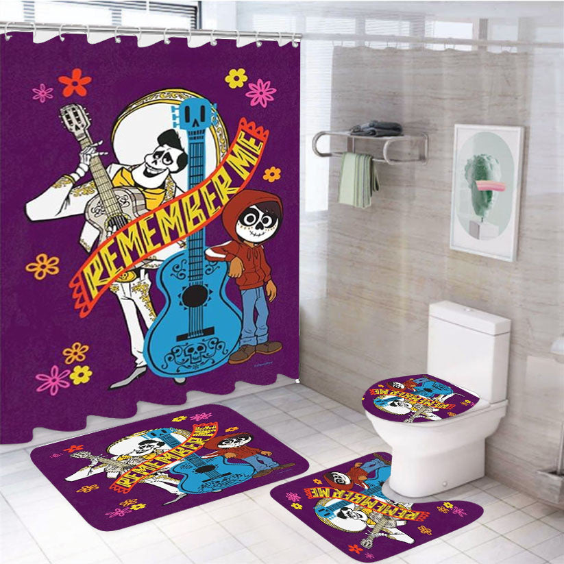 Remember Me 4Pcs Bathroom Non-Slip Rugs Shower Curtain Fabric Waterproof
