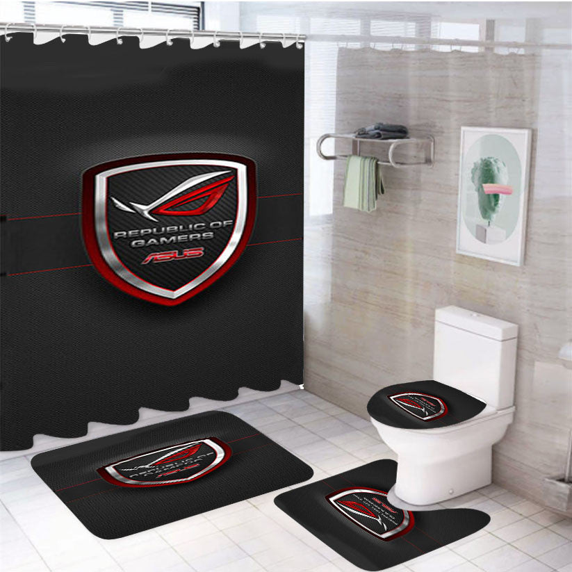 Republic Of Gamers Asus 4Pcs Bathroom Non-Slip Rugs Shower Curtain Fabric Waterproof