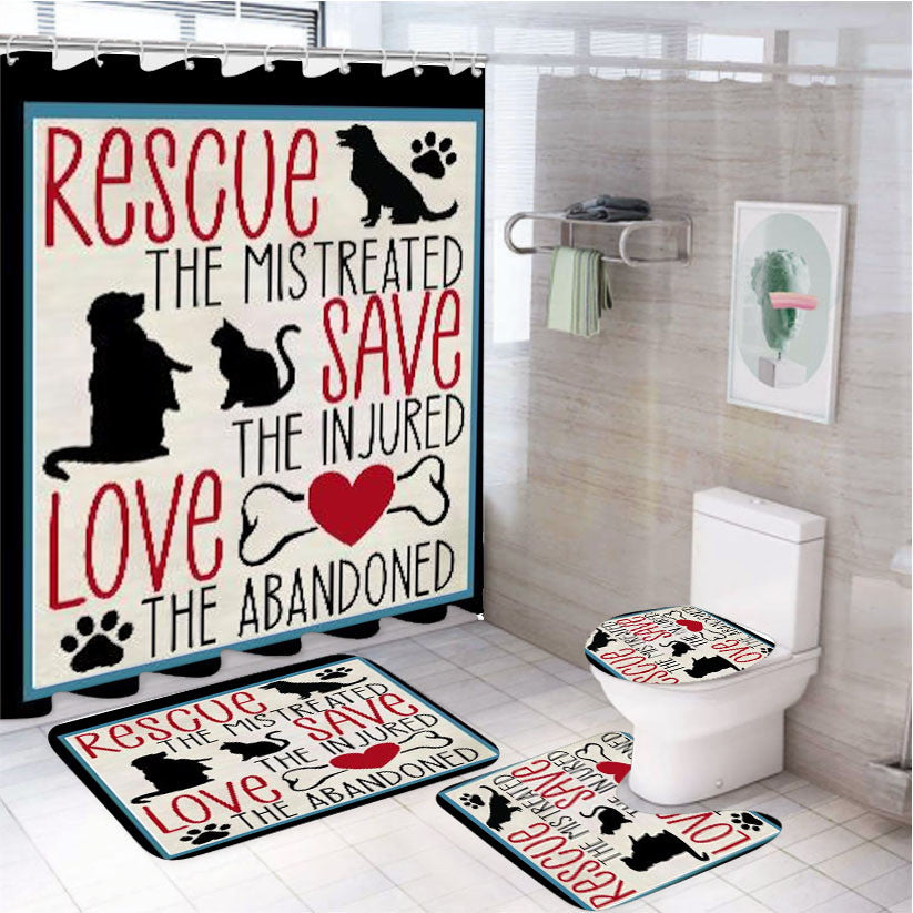 Rescue The Mistreated 4Pcs Bathroom Non-Slip Rugs Shower Curtain Fabric Waterproof