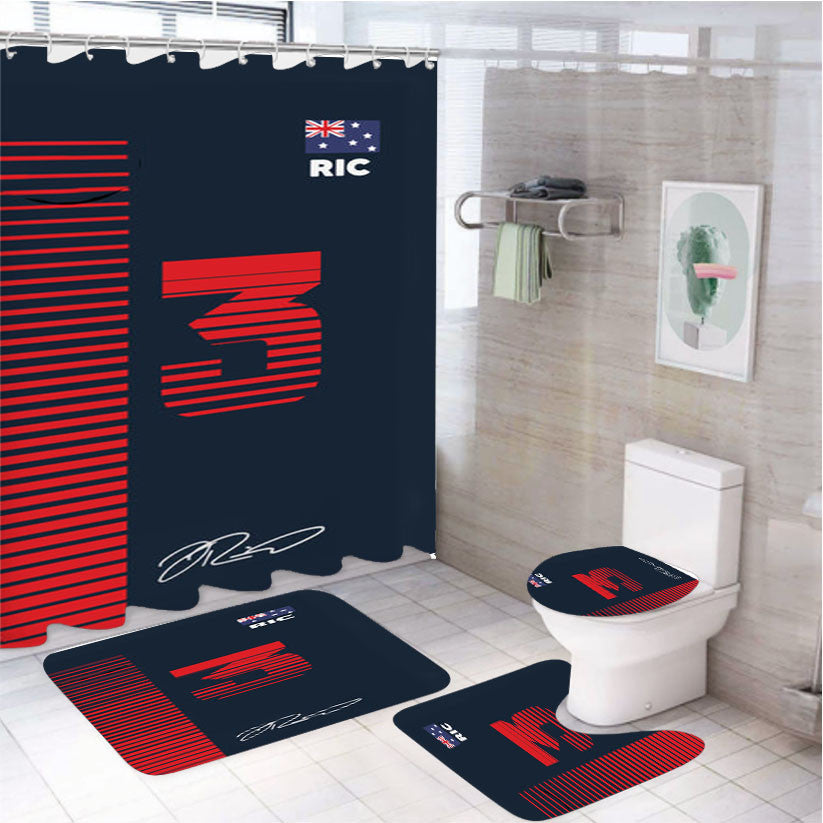 Ricciardo - F1 4Pcs Bathroom Non-Slip Rugs Shower Curtain Fabric Waterproof